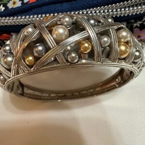 Brighton Silver Bracelet, necklace and earrings with Gold and Silver Pearls.